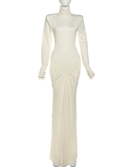 Kliou Raffen Mantel Frauen Maxi Kleider High Street Klassische Volle Hülse Gerade Schulter Backless Vestidos Mujer Abend Tragen.