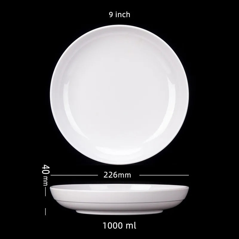 Deep Round Melamine Dinner Plates White Hotel Serving Tray Table Dishes Imitation Porcelain Dishes to Eat Kitchen Dining Sets.