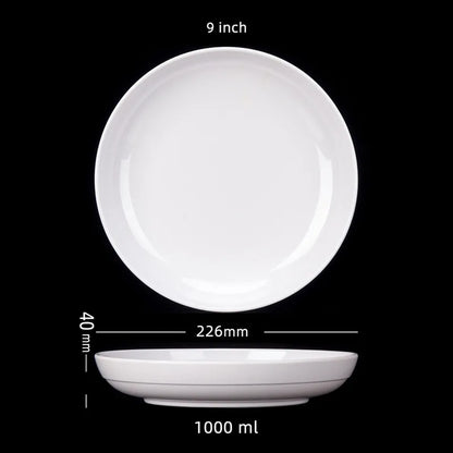 Deep Round Melamine Dinner Plates White Hotel Serving Tray Table Dishes Imitation Porcelain Dishes to Eat Kitchen Dining Sets.