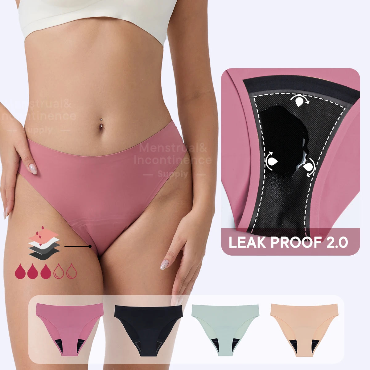 Seamless Menstrual Period Panties 4- Layer Leakproof Protection Women Period Panties Heavy Absorbency Breathable Reusable.