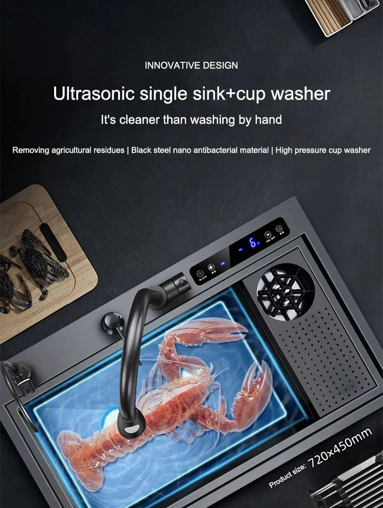 Kitchen Sink Stainless Steel Dishwashing Sink Ultrasonic Sink Dishwasher Multifunctional Intelligent Net Washer For Kitchen