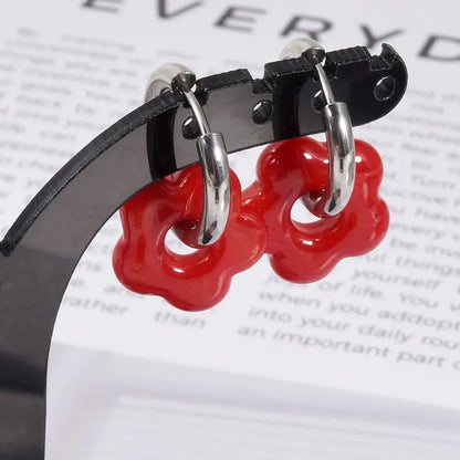 Colorful Flower Glass Drop Charms Earring Gold Color Circle Ear Buckle Hoops Stainless Steel Earrings Fashion Jewelry for Women.