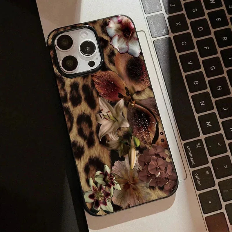 Leopard Print Elegant Lily Flower Pattern Phone Case For iPhone 16 14 13 12 11 15 Pro Max SE 2020 XR XS MAX 7 8 Plus Soft Cover.