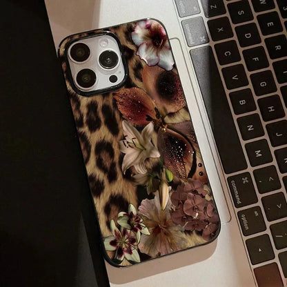 Leopard Print Elegant Lily Flower Pattern Phone Case For iPhone 16 14 13 12 11 15 Pro Max SE 2020 XR XS MAX 7 8 Plus Soft Cover.