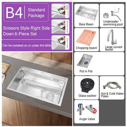 304 Stainless Steel Kitchen Sink Silver Embossed Large Single Slot Home Improvement Multifunction Wash Basin For Kitchen