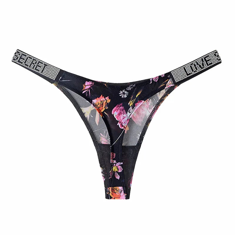 Low Waist Sexy Panties Women Thongs Rhinestones Letter Diamonds G-string Sports Thong Shorts Briefs T-back Fitness S-XL.