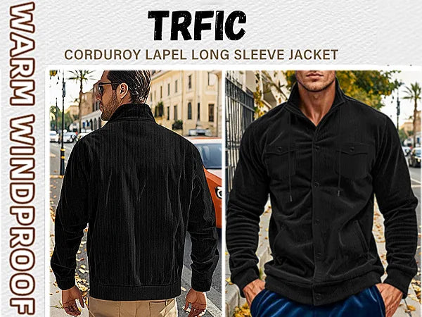 Men's Corduroy Jacket Stand-up Collar Slim Fit Retro Multi-pocket Workwear Commuter Coat for Spring And Autumn.