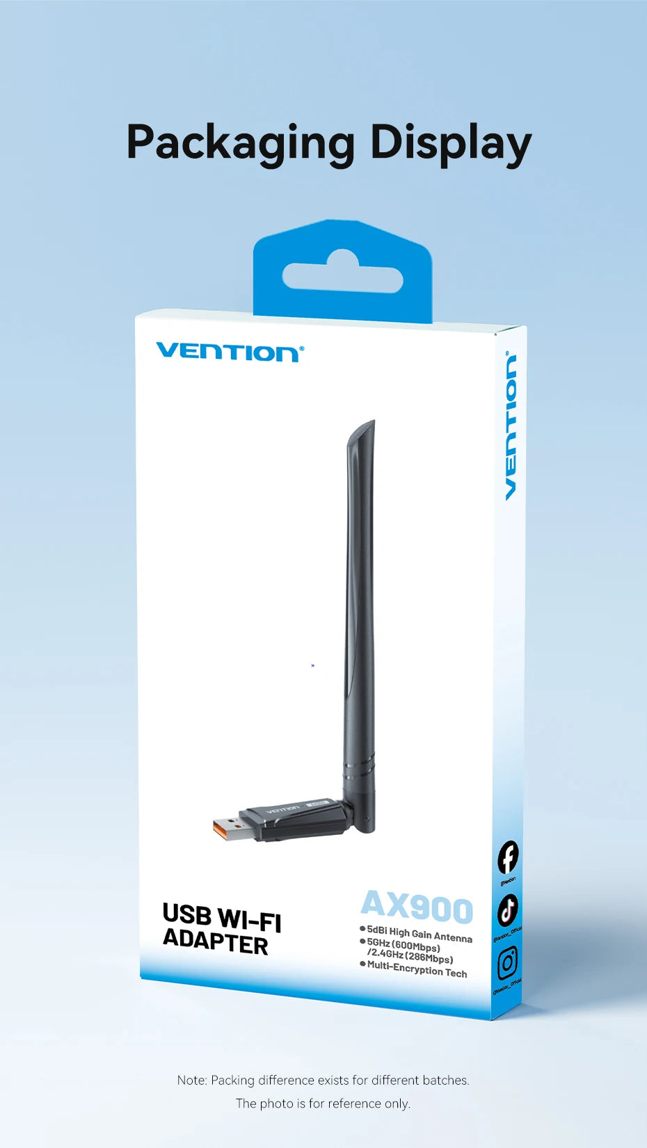 Vention New USB WiFi 6 Adapter 5G/2.4G 600Mbps Wireless WiFi Receiver Antenna Network Card Dongle LAN for Laptop PC Win 10/11