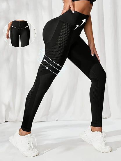 Atmungsaktive Yoga-Leggings mit hoher Taille für Damen, einfarbig, Bauchkontrolle, Sportbekleidung, bequeme Fitness-Studio-Strumpfhose, Activewear.