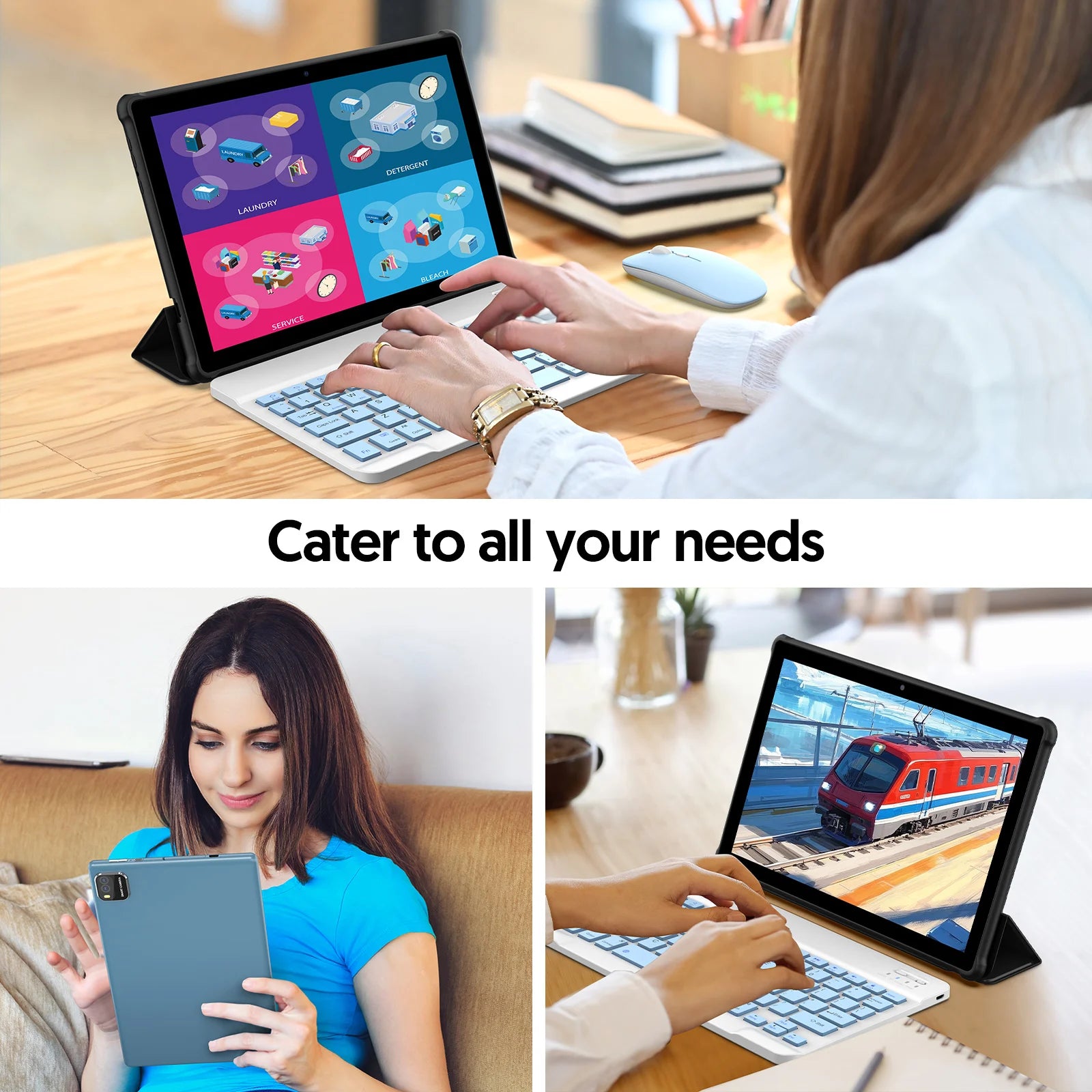 New Android 10.1-inch tablet, supports Google Play, quad-core processor, 12GB (3+9) RAM, 64GB ROM, Bluetooth, 6000mAh battery.