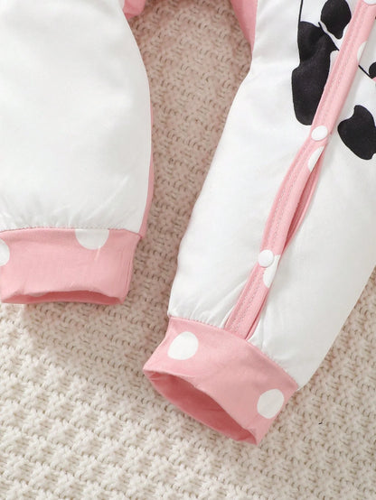 Neuer Baby-Body mit langen Ärmeln, niedliche kleine Kuh, kreisförmige Punkte, Overall + Hut + Drool-Handtuch, 3 Teil/Set, 0–18 Monate Baby-Krabbelanzug.