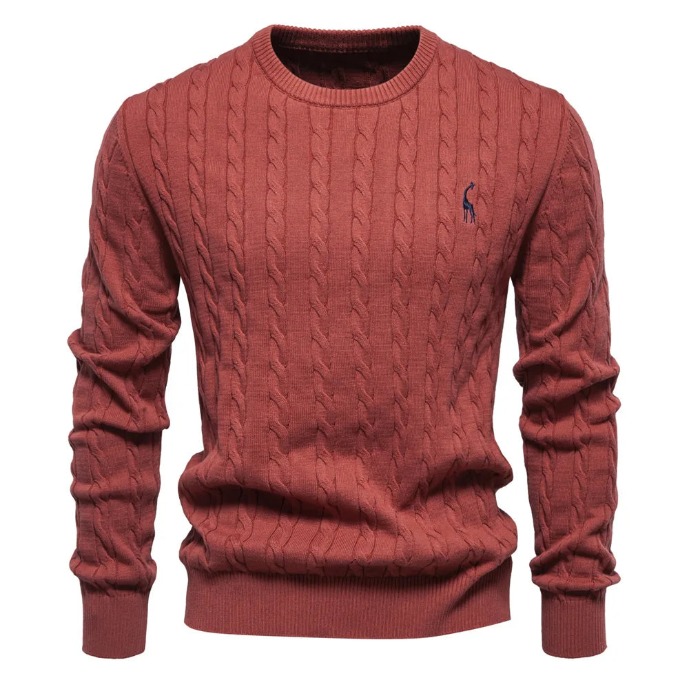 2024 High-quality Men's Sweater Pullover New Deer Embroidery Solid Color Knitted Sweater Men's Knit Sweaters  Men Clothing