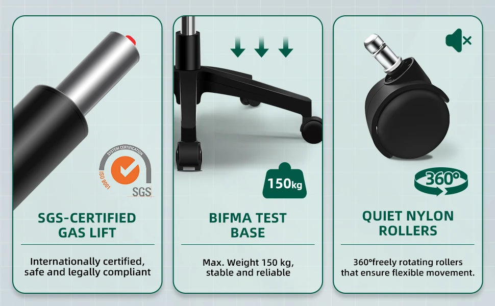 Daccormax Ergonomischer Bürostuhl, verstellbare Lordosenstütze, drehbar, robuste Rollen, gepolsterte Armlehnen, Multi-Neigefunktion zum Entspannen.