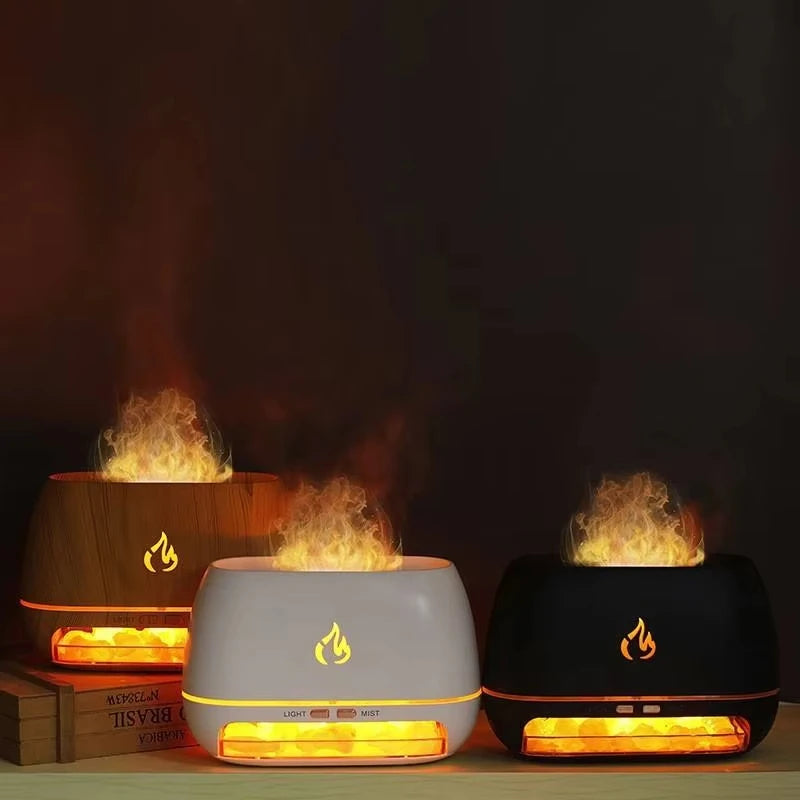 New Himalayan Crystal Salt Stone Aroma Air Humidifiers 3D Flame Fire Colorful Night Light Aromatherapy Essential Oil Diffuser.