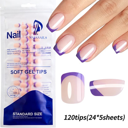 120Pcs=24*5 French Short Square Coffin False Nail White Pink Simple Wearable Fake Nails Glossy Full Cover Press on Nail Tips Art