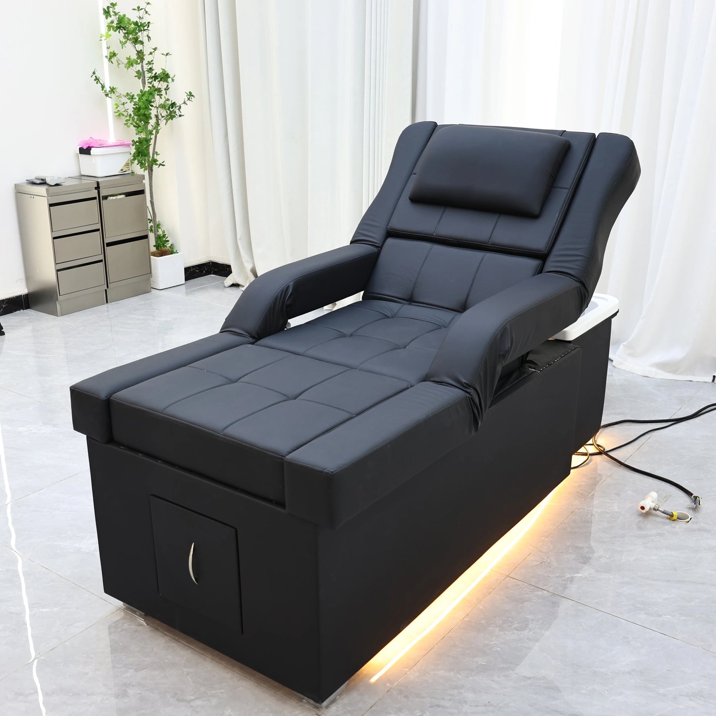 XinSheng Elektrisch verstellbares Lift-Shampoo-Bett, Massagetisch, All-in-One-Salon-SPA-Massagebett mit Haarwaschbecken und Fußbad