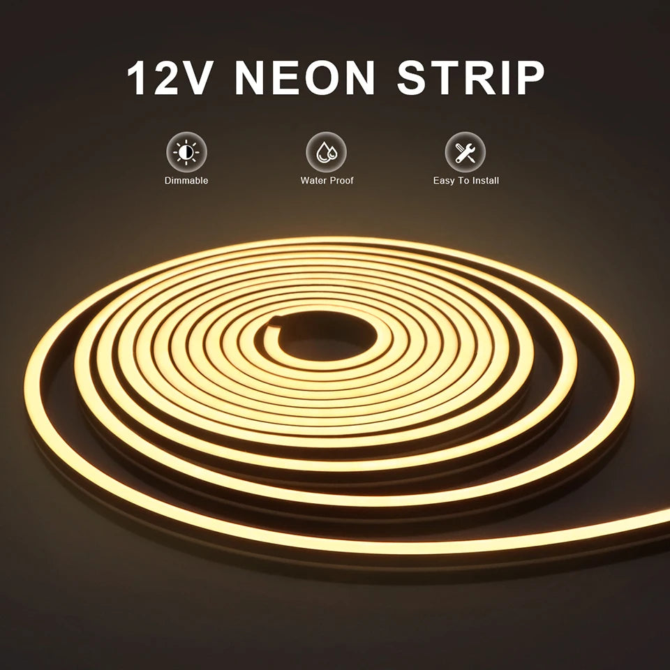 Waterproof COB LED Strip Lights 24V Flexible Neon Light Black Silicone Tube Linear Dimmable Lighting with Touch Sensor Switch.