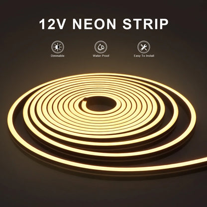 Waterproof COB LED Strip Lights 24V Flexible Neon Light Black Silicone Tube Linear Dimmable Lighting with Touch Sensor Switch.
