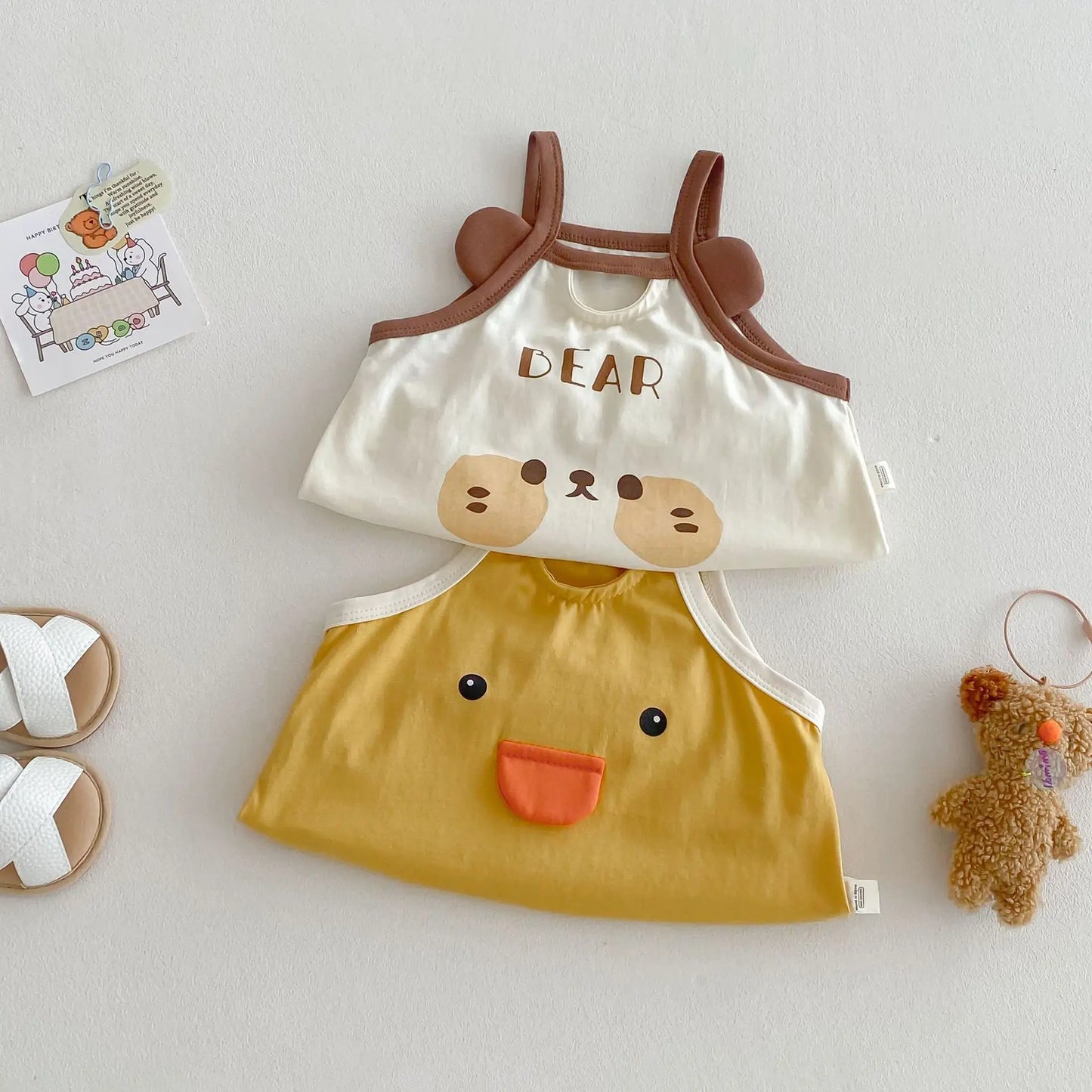 0–2 Jahre Baby-Strampler aus Baumwolle mit Tier-Cartoon-Motiv – bezaubernde Enten- und Bären-Designs – weich und bequem für Babykleidung.