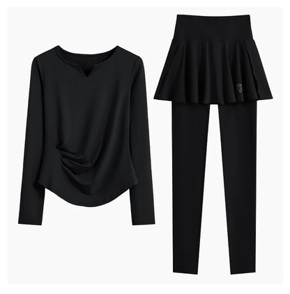 DRUR Autumn Yoga Set 2 Piece Sportswear Outfit Women Long Sleeve Workout Top High Waist Leggings Suit Tennis Sets 2pcs Tracksuit.