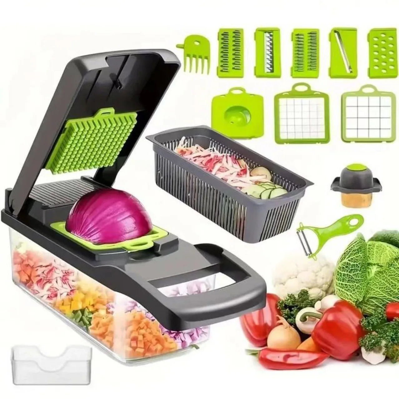 12/22 in 1 Multifunctional Vegetable Cutter Manual Food Chopper Potato Shredder Vegetable Slicer with Container Kitchen Gadget.