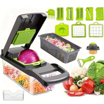 12/22 in 1 Multifunctional Vegetable Cutter Manual Food Chopper Potato Shredder Vegetable Slicer with Container Kitchen Gadget.