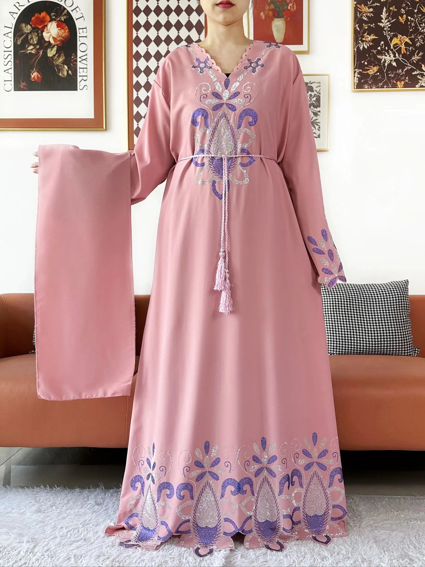 New 2025 Muslim Party Women Abaya Chiffon Diamond Long Sleeve Casual Clothing African Abaya Women Robe Dubai Turkey Islamic Robe