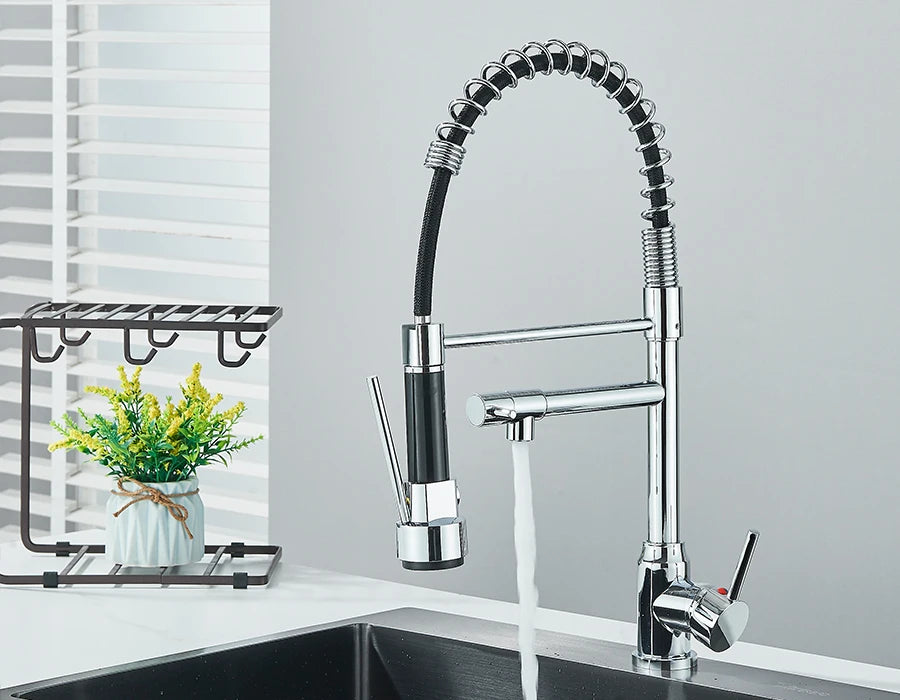 Pull Down Spring Kitchen Faucet Single Lever Hot Cold Mixer Water For Kitchen Sink Dual Spout Nozzle Faucets Crane