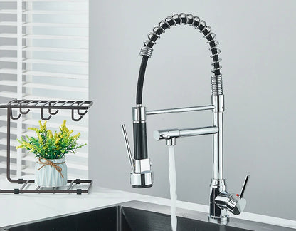 Pull Down Spring Kitchen Faucet Single Lever Hot Cold Mixer Water For Kitchen Sink Dual Spout Nozzle Faucets Crane