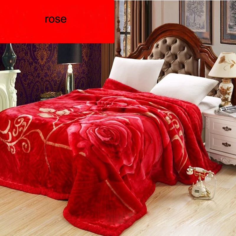4.5kg Home Thicken Quilt Comforters Winter Warm Raschel Plush Blanket Print Throw Double Layer Fluffy Soft Quilt 200x230cm 이불 이불.