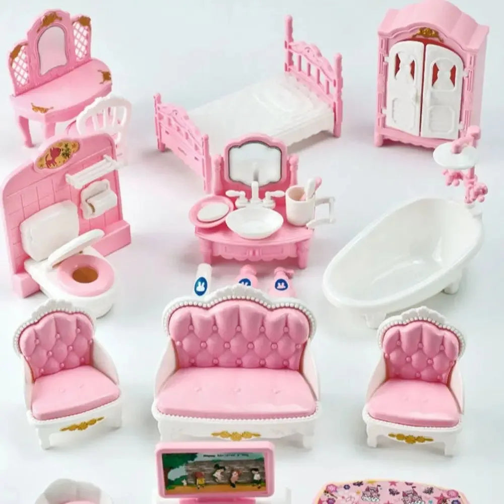 Hot Sale Cute Kawaii Pink 10 Items/Lot Miniature Dollhouse Furniture Accessory Kids Toys Kitchen Cooking Things For Girl Gifts.