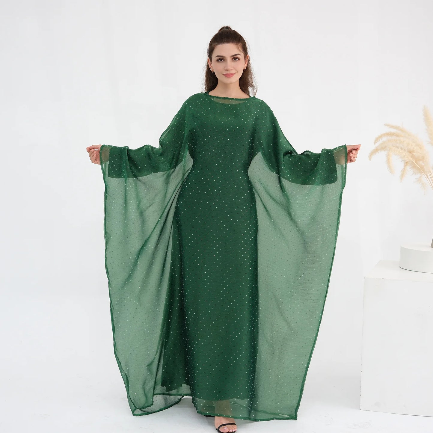 Eid 2 Piece Muslim Woman Set Diamonds Butterfly Abaya with Matching Inner Dress Dubai Luxury Kebaya Caftan Marocain Islam Outfit