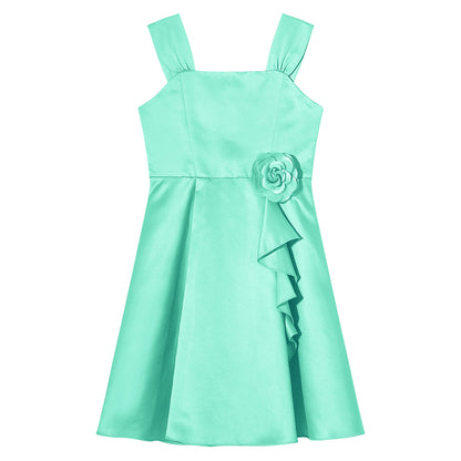 Mädchen Sommer ärmelloses Prinzessinnenkleid Elegantes Satin Hochzeit Brautjungfer Partykleid Große Schleife A-Linie Tutu für Geburtstagsabend