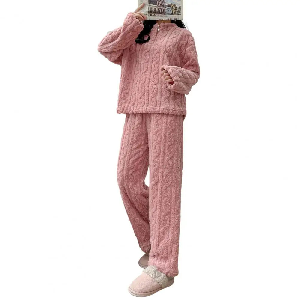 2-teiliges Set, verdickt, warm, modisch, Samt-Pyjama, Herbst-Winter, gepolstert, Damen, lässig, elastisch, gestreift, bequem, Homewear.