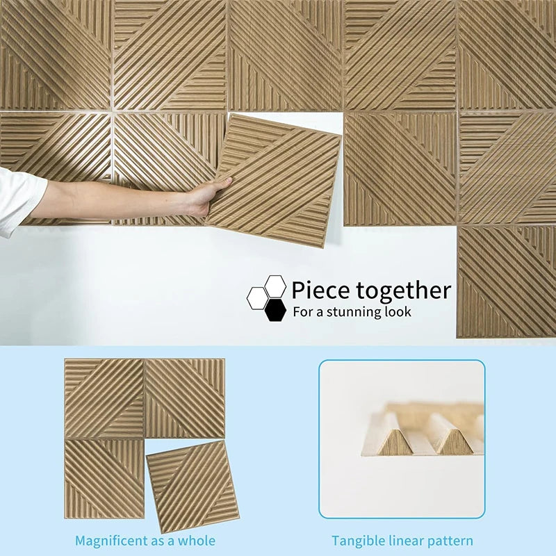 12pcs 30x30cm 3D Stereo Wall Panel Diamond Champagne gold Wood grain tile 3D wall sticker Wood grain living room Bathroom paper