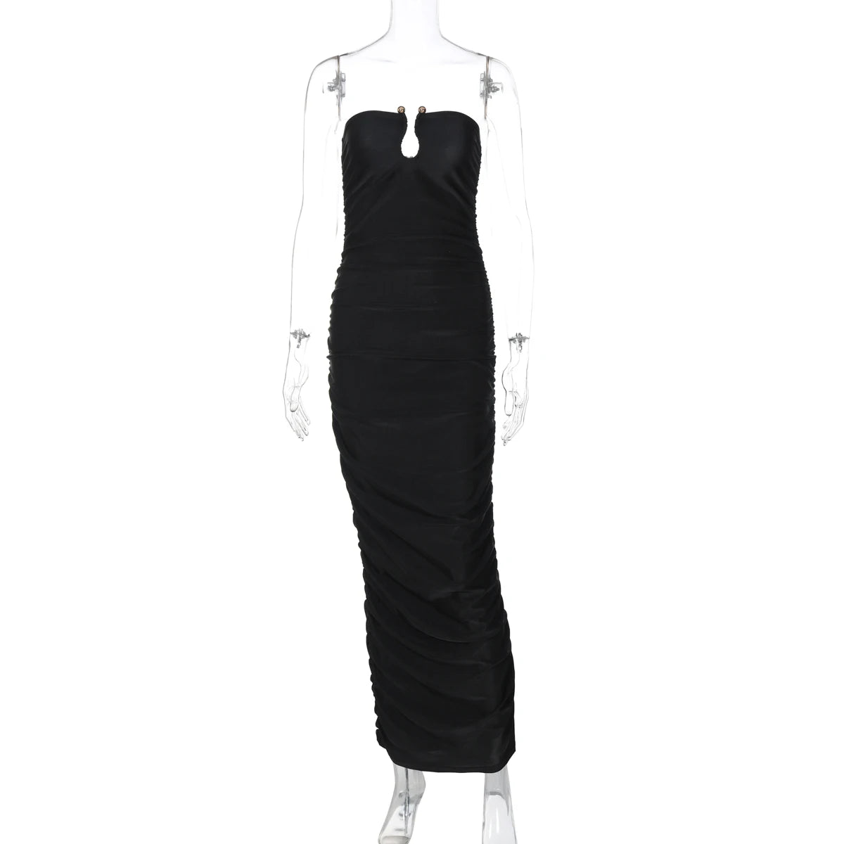 Dulzura ärmelloses, trägerloses, plissiertes Maxikleid mit Knopf, sexy, elegantes langes Kleid für Damen, Party, Club, Büro, Frühling und Sommer.