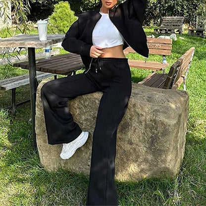 BKLD 2025 Casual Women's Tracksuit Sets Zip-up Loose Cropped Cardigan+Drawstring Sweatpants Solid Fashion Running Street Outfits.