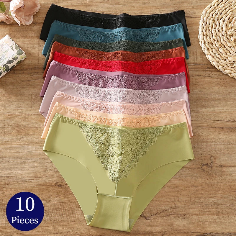 BZEL 10PCS/Set Women's Panties Exquisite Sweet Lace Underwear Sexy Lingerie Silk Satin Briefs Woman Comfort Breathable Underpant.
