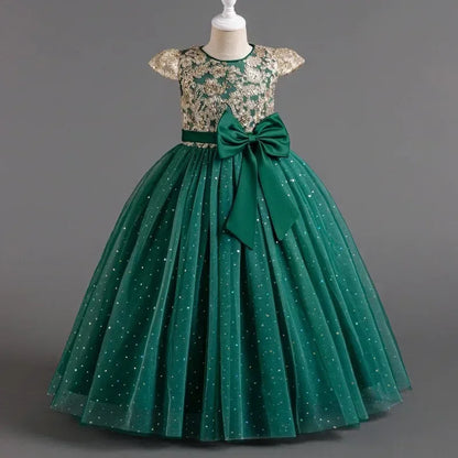Mädchen Abschlussfeier Bankett Stickerei Paillettenkleid Hochzeitskleid Party Blumenkind Performance und bodenlanges Kleid.