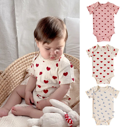 0-24M Baumwolle Baby Mädchen Strampler Herz Druck Nette Prinzessin Body Sommer Neugeborenen Kind Baby Kleidung Kurzarm outfit.