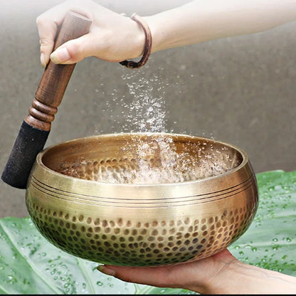 Authentic Handmade Tibet Singing Bowl Nepal Brass Meditation Sound Bowl for Yoga Chakra Healing Relaxation with Leather Striker.