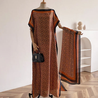 Sommer Neue Mode Afrikanische Kleider Für Frauen Elegante Gedruckt Seide Muslimischen Dame Lange Hijab Kaftan Kleid Oversize Kuwait Abaya.