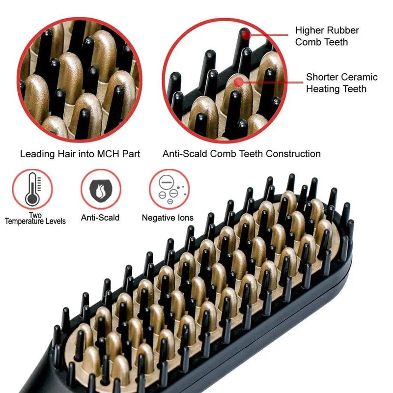 Portable Heated Hair Straighteners Mini Beard Straightener Comb Electric Flat Iron For Men Long And Short Hair Straightener.