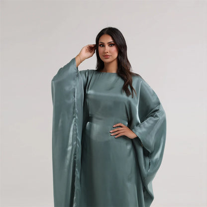 Batwing Butterfly Satin Abaya Dubai Luxury Muslim Kaftan Maxi Dress Abayas For Women Kebaya Robe Caftan Marocain Femme Vestidos.