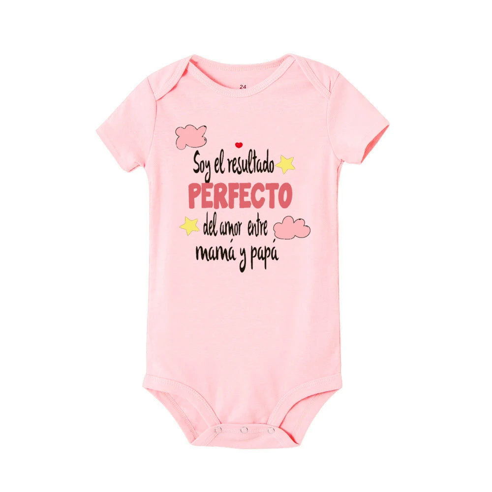 Lustiger spanischer bedruckter Baby-Body für Neugeborene, kurzärmeliger Strampler, niedliche Jungen- und Mädchen-Outfits, Kleinkind-Sommerkleidung, Säuglingsoverall.