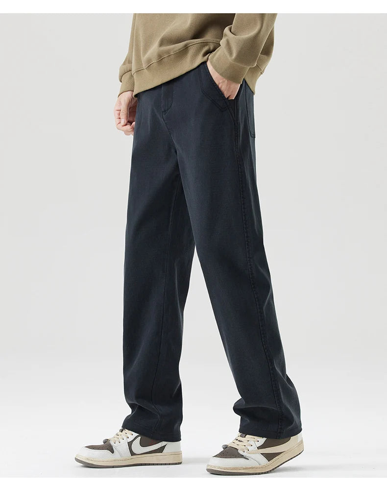 Men's Loose Straight Lyocell Wide Leg Trousers 2025 Autumn Winter Drape Comfortable Versatile Casual Pants Plus Size 5XL