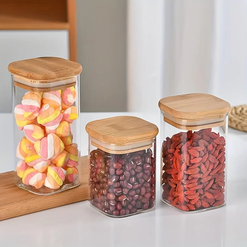 1/2/4/8pcs, 10oz Glass Jars With Airtight Lids, Candy Jars, Food Storage Containers With Bamboo Lids, Clear Jars.