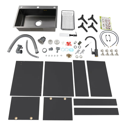 Schwarz/weißes unabhängiges Waschbecken mit Schrank, Küchenspüle aus Edelstahl mit 360° °   Drehbarer Wasserhahn für Badezimmer, Waschbecken