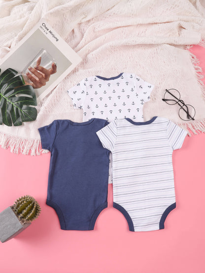 3PCS Sommer Jungen und Mädchen Nette Muster Hoodie Set Kurzarm Dreieck Overall Neugeborenen Baumwolle Bequeme Overall Pyjamas