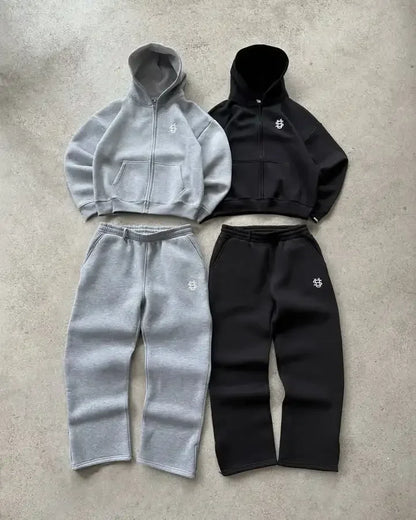 2025 European and American fashion embroidery design men clothing set Y2k street Harajuku Gothic loose couple casual tracksuit.